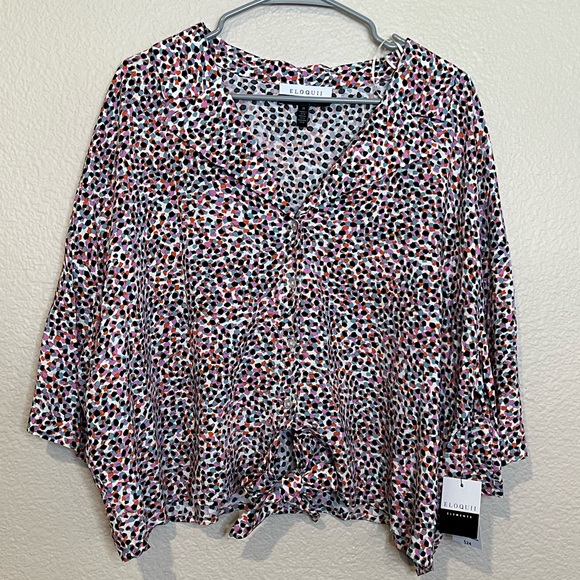 ELOQUII Elements' Women’s Tie Waist Cropped Camp Shirt Button Down NWT Multi - Picture 4 of 9